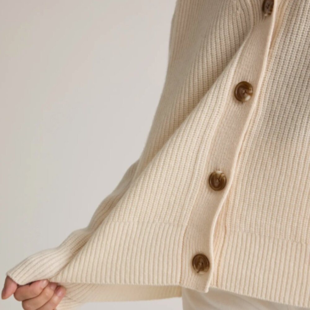 Quince Mongolian Cashmere Fisherman Boxy Cropped Cardigan Sweater Womens Ivory S - Picture 3 of 7